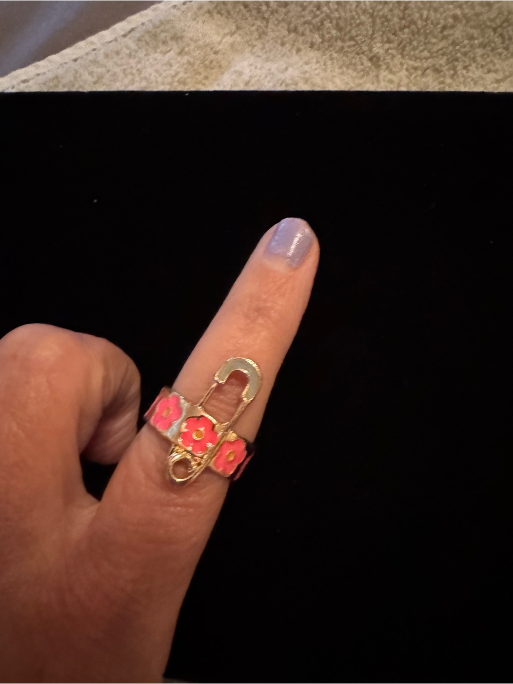 Gold Tone Pink Floral Padlock Ring - Women's Fashion Jewelry